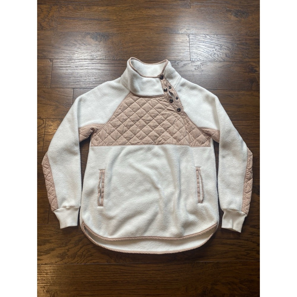Abercrombie & Fitch Asymmetrical Snap‎ Quilted Fleece Pullover Cream Tan Small - Picture 6 of 10